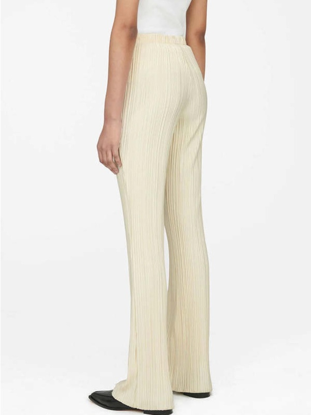 Anine Bing ButterCream Billie Pleated Wide-Leg Pants